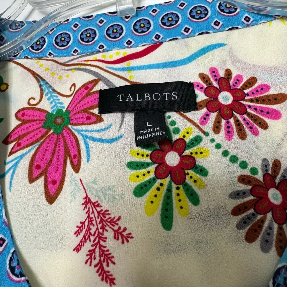 Talbots Womens Large LS Cream Floral Popover Tunic Blouse Career Casual - Picture 3 of 9